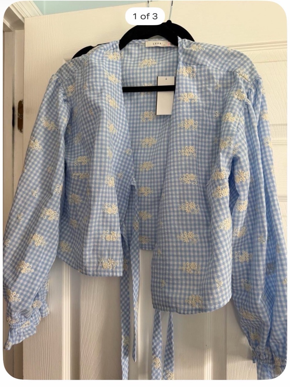 Lush Light Blue Gingham High Waist Shorts